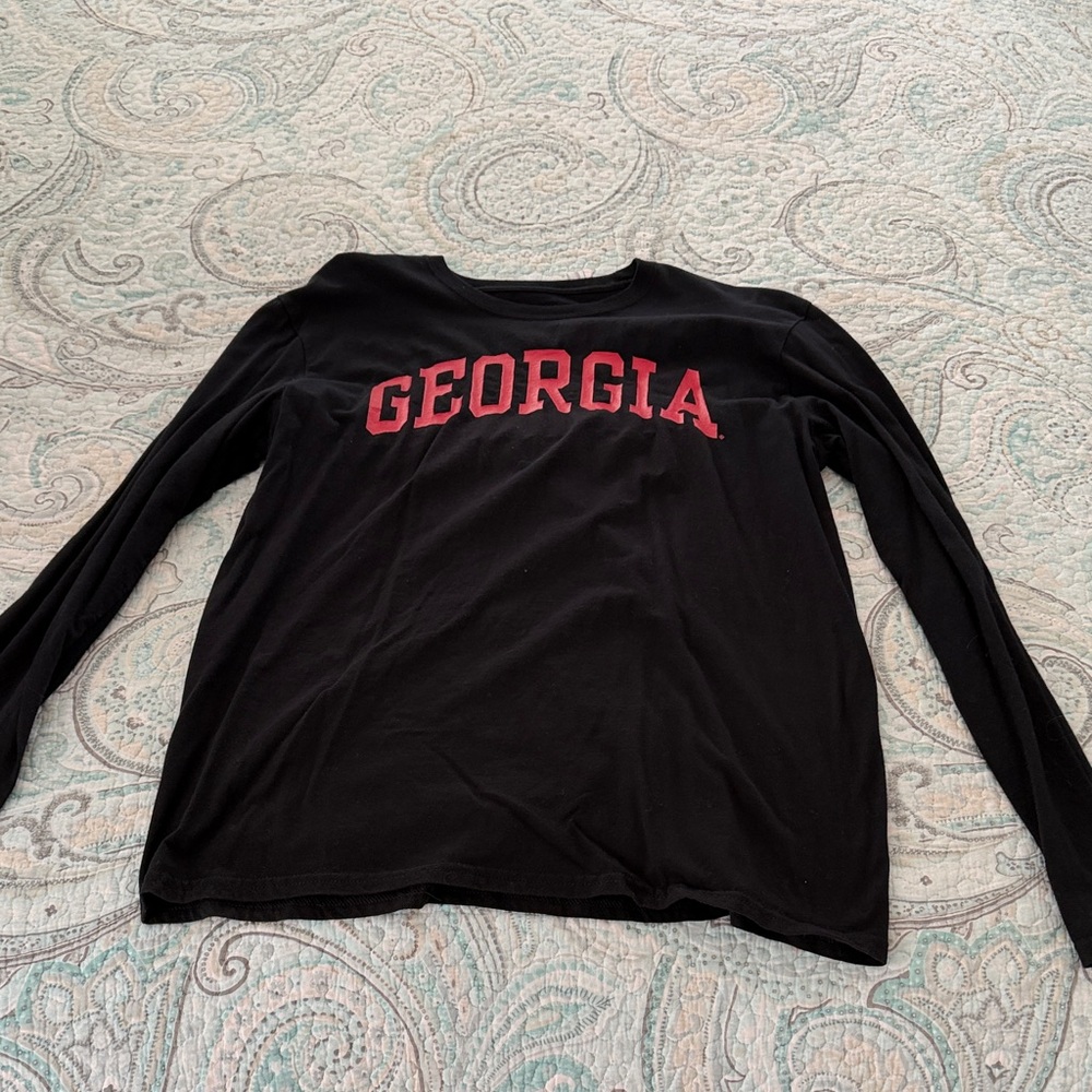 Fanatics Black Long Sleeve Tee with Red Georgia Print